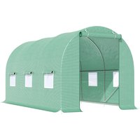 Outsunny Foliengewächshaus Tomatengewächshaus mit Fenster 445x190x200cm Treibhaus Folientunnel in Grün für Pflanzenzucht im Garten Aosom.de – Ansicht 1