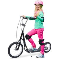 HOMCOM Kinderroller 16 Zoll Scooter Tretroller mit Bremsen für Kinder ab 5 Jahren, Kickboard Schwarz 135x58x92-100 cm Aosom.de – Ansicht 1