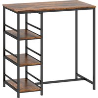 HOMCOM Bartisch Stehtisch Küchentheke mit 3 Ablageböden und Stahlgestell, für Esszimmer und Küche, 90 x 50 x 90,5 cm, rustikabraun, schwarz Aosom – Ansicht 1