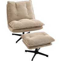 HOMCOM Relaxsessel mit Höhenverstellbarem Hocker Drehbarer Loungesessel mit Cord-Optik, Doppelt Gepolstert Sessel mit 74 cm Breiter Sitzfläche, für Wohnzimmer,  – Ansicht 1
