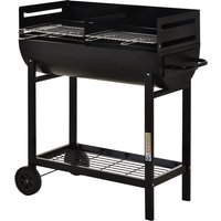 Outsunny Grillwagen, Grillstation, Standgrill mit Windschutz, 2 x Grillrost, 3-stufig höhenverstellbar, Metall, Schwarz, 90 x 45 x 96 cm Aosom – Ansicht 1