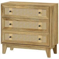 HOMCOM Kommode 3 Schubladen Aufbewahrungsmöbel mit Rattanbespannung 80 x 35 x 76 cm helles Holzoptik Aosom – Ansicht 1