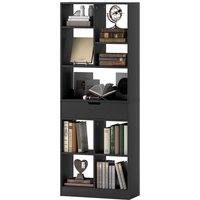 HOMCOM Bücherregal mit zentralem Schubfach und offenen Regalen, freistehendes platzsparendes Holzregal, Raumteiler für Wohnzimmer, Schlafzimmer und Büro, 60x26x – Ansicht 1