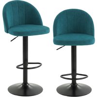 HOMCOM 2er-Set Barhocker aus Samt, höhenverstellbar & 360° drehbar, mit Fußstütze, gepolsterter Sitz und Rückenlehne, Carbonstahl-Basis, Barhocker für Küchenins – Ansicht 1