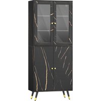 HOMCOM Bücherregal, Regal mit 6 Ebenen, Aufbewahrungsmöbel mit 6 offenen Fächern, Glastür und Schrank, moderner Stil, für Wohnzimmer, Büro, Schlafzimmer, 70 x 3 – Ansicht 1
