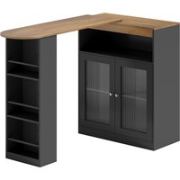 HOMCOM Ausziehbarer und 360° drehbarer Bartisch, Hochtisch für Küche mit offenen Regalen und 2 Glastüren für Esszimmer, 150x80x105,5 cm, Schwarz und Natur Aosom