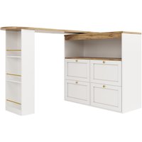 Um 360° drehbarer Bartisch, L-förmiger modularer Schrank mit 4 Schubladen und offenen Ablagen, für Esszimmer, Wohnzimmer, Weiß – Ansicht 1