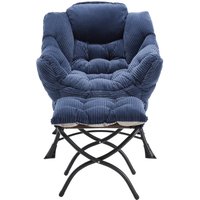 Lounge-Sessel mit Hocker, Armlehnen und einer Seitentasche, Flanellbezug, 69.9x64.0x95.0 cm, Marineblau – Ansicht 1