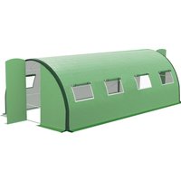 Outsunny Garten Gewächshaus Tunnel, Tunnelgewächshaus 18 m², mit 8 Fenstern und 2 Gelenktüren, PE-Plane, Struktur aus verzinktem Eisen, 6 x 3 x 2 m, grün Aosom – Ansicht 1