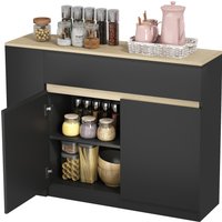 HOMCOM Buffet, Aufbewahrungsmöbel, mit 2-türigem Schrank, verstellbarem Regal, 2 Schubladen, 3 offenen Regalen, 110 x 29,5 x 82 cm, für Esszimmer, Wohnzimmer, K – Ansicht 1