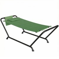 Outsunny Hängematte für den Außenbereich mit Gestell, freistehende Hängematte mit Seitentasche, Kopfkissen und Metallgestell, Tragkraft 150 kg für Garten, Balko – Ansicht 1