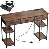 HOMCOM Computertisch mit 2 USB-Ladeanschlüssen und 2 Steckdosen, Schreibtisch mit Stauraum 120 x 40 cm, verstellbare Regale und 3 Stoffschubladen, Arbeitsplatz, – Ansicht 1