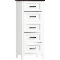 HOMCOM Kommode 5 Schubladen, schmale hohe Kommode mit Abdeckplatte in Holzoptik, Schubladenschrank für kleine Räume, Wohnzimmer, Büro, 45x35x106 cm, Weiß Aosom – Ansicht 1