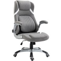 Vinsetto Ergonomischer Bürostuhl mit klappbaren Armlehnen und Kopfstütze, Drehbarer Schreibtischstuhl mit verstellbarer Lordosenstütze und Wippfunktion in Leine – Ansicht 1