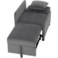 HOMCOM Schlafsessel 4-in-1 Einzelsitz Ausziehbar Gesteppt, 3-fach Verstellbar, Abnehmbares Kissen, Gepolstertes Schlafsofa in Samtoptik mit Rollen, Taschen, 73x – Ansicht 1