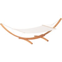 Outsunny Gartenhängematte mit Holzgestell Hängematte auf Ständer 1 Person 3,92 m L x 1,2 m B x 1,1 m H Farbe Creme Braun Aosom – Ansicht 1