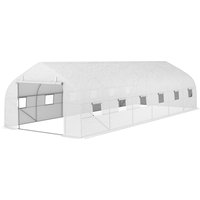 Outsunny Tunnel-Gewächshaus 24 m² mit PE-Abdeckung verzinktem Stahlrahmen Ø 24 mm 12 Fenstern und Rolltür grün 8 x 3 x 2 m weiß Aosom – Ansicht 1