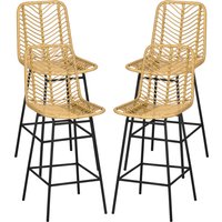 HOMCOM Set mit 4 Barhockern, Sitzhöhe 66 cm, Geflecht-Rückenlehne und Fußstütze, Stahlgestell, Boho-Design, Hohe Küchenstühle, Esszimmer, Tresen, Gelb Aosom – Ansicht 1