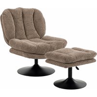 HOMCOM Relaxsessel mit Höhenverstellbarem Hocker Drehbarer Loungesessel mit Samtoptik mit Struktur, Breiter Sitzfläche, Stahlsockel, Gepolstert Drehsessel Sesse