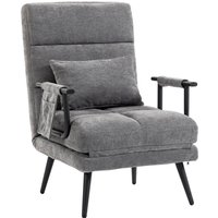 HOMCOM Schlafsessel, 3-in-1 Klappbarer Chenille-Sessel mit Click-Clack Rückenlehne, Metallgestell und Kissen, für Wohnzimmer & Schlafzimmer, Grau Aosom – Ansicht 1