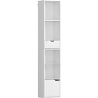 HOMCOM Bücherregal Regal mit 6 Ebenen, Standregal mit Schublade, verstellbar Ablage, Schranktür, Dekoregal für Wohnzimmer, Homeoffice, Schlafzimmer, 30 x 24 x 1 – Ansicht 1
