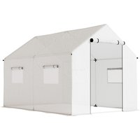 Outsunny Gewächshaus 3 x 2 x 2 m Foliengewächshaus mit Breiter Rollbar Reißverschlusstür, Moskitonetz, Spitzdach 4 Fenster, UV-beständiger Folientunnel, Winterf – Ansicht 1
