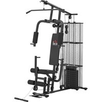 HOMCOM Gym Kraftstation Fitnessstation Multigym mit Gewichten, Latzug & Beincurl, Metall & PU-Kunstleder, Schwarz Aosom
