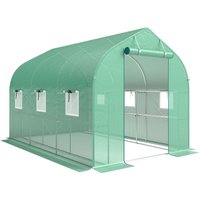 Outsunny Tunnel-Gewächshaus 6 m², Gewächshaus mit Regalen, 198 x 293 x 194 cm, verzinkter Stahlrahmen, Tür und 6 Fenster, für Außenbereich, ganzjährig, PE-Abdec – Ansicht 1