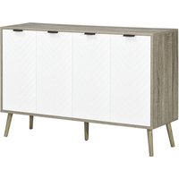 HOMCOM Lowboard, Aufbewahrungsmöbel, verstellbare Regale, 2 Schränke, 4 Türen Chevron-Muster, für Küche, Esszimmer, Wohnzimmer, 120 x 35 x 77,4 cm, Weiß und Gra – Ansicht 1