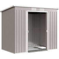 Outsunny Metall Gerätehaus 2,42 m², Geräteschuppen mit Pultdach Abschließbarer Doppelschiebetür Belüftung Bodenrahmen, 213 x 130 x 172 cm, wetterfest Outdoor Ga – Ansicht 1