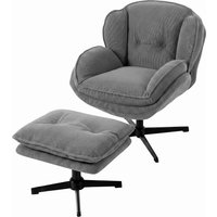 HOMCOM Relaxsessel mit Hocker Drehbarer Loungesessel mit Chenille-Optik, Stahlgestell Sessel Polstersessel mit Wippfunktion, für Wohnzimmer, Grau Aosom – Ansicht 1