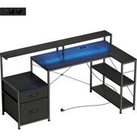 HOMCOM Gaming Tisch L-förmiger 165 x 80 cm Schreibtisch mit LED & Steckdosen, Computertisch mit Doppelmonitorständer, 2 Schublade, Ablagefächer, für Home Office – Ansicht 1