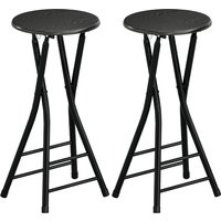 HOMCOM 2er-Set Klappbare Barhocker, Runde Barstühle mit Doppel-Fußstütze, Sitzhöhe 61 cm, Stahlgestell, für Küche, Wohnzimmer, Esszimmer, Schwarz Aosom – Ansicht 1