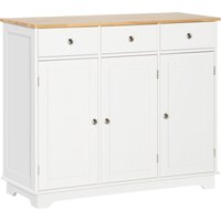 HOMCOM Küchenschrank mit Massivholzplatte, 3 Schubladen, 3 Türen, verstellbare Einlegeböden, moderner platzsparender Sideboard für Esszimmer Flur Wohnzimmer, 10 – Ansicht 1