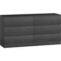 HOMCOM Kommode 6 Schubladen, Schlafzimmerkommode, Schubladenschrank für Wohnzimmer, Büro, Moderner Stil, 140x40x71 cm, Schwarz mit Holzmaserung Aosom – Ansicht 1