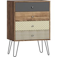 HOMCOM Kommode 4 Schubladen, Schlafzimmerkommode, mit Gabelbeinen aus Stahl, Kommode für Wohnzimmer, Büro, Boho‑Stil, 60x39x86 cm, Mehrfarbig Aosom – Ansicht 1