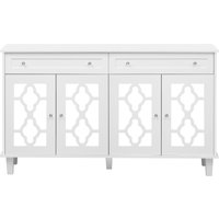 Sideboard mit vier Spiegeltüren, Schubladenschrank mit Schubladen und Kristallgriffen, 140x40x83 cm, Weiß