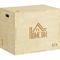 HOMCOM 3-in-1 Plyo Box Holz Plyometrische Sprungbox mit 3 Sprunghöhen Griffen Step-Up Jumping Box 61 x 51 x 76 cm Plyometric Platform Fitnessgerät für Plyometri – Ansicht 1