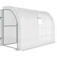 Outsunny Gewächshaus mit Regale Fenster, winterfest Foliengewächshaus aus Stahl, wandmontiert Treibhaus für Balkon, Garten, Tomatenhaus 300x150x213cm Tomatengew