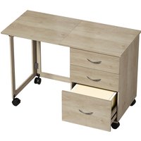 HOMCOM Klapp-Schreibtisch für Computer mit 3 Schubladen, 6 Rollen, platzsparender Büroschreibtisch mit Führungen für A4 und Letter, PC-Tisch für Büro/Homeoffice – Ansicht 1