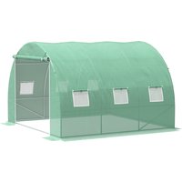 Outsunny Garten-Gewächshaus 9 m², Garten-Tunnelgewächshaus 3 x 3 x 2 m mit aufrollbarer Tür und 6 Gitterfenstern, Gewächshaus aus Stahl und hochdichtem PE, UV-b