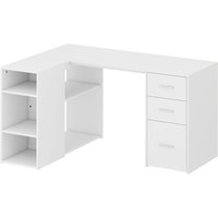 HOMCOM Eckschreibtisch 140x100x75cm, 3 Schubladen davon 1 für Dokumente Letter/Legal/A4 - L-förmiger Computer-Schreibtisch, 5 offene Fächer, verstellbare Regalb – Ansicht 1