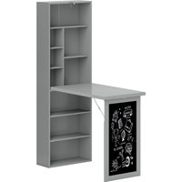 HOMCOM Klappbarer Schreibtisch Esstisch mit 6 Fächern Bücherregal und 3 Regalen, Computertisch Bürotisch E1 Spanplatte Metallrahmen Dunkelgrau 98x51x153 cm Aoso – Ansicht 1