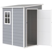 Outsunny Gerätehaus 1,54m³, Gartenhaus mit Pultdach, 122 x 149 x 192/177 cm, Geräteschuppen mit Abschließbar Tür, Fenster, Fahrradgarage, Gartenschrank aus Alum – Ansicht 1