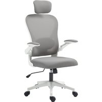HOMCOM Bürostuhl Ergonomischer Schreibtischstuhl mit Hochklappbaren Armlehnen, Verstellbarer Lendenwirbelstütze, Kopfteil, Höhenverstellbarer Drehstuhl mit Wipp