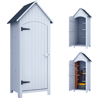 Outsunny Gartenschrank Holz Gerätehaus mit Giebeldach und Bitumenpappe, Weiß, 77,5x54,2x179,5cm für Gartenaufbewahrung Aosom.de – Ansicht 1