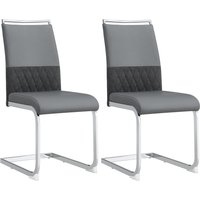 Set aus 2 modernen ergonomischen Esszimmerstühlen mit hoher Rückenlehne aus PU und Leinen, einfache Montage, grau für stilvolles Essen – Ansicht 1