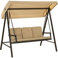 Outsunny 3-Sitzer Hollywoodschaukel, mit verstellbarem Sonnendach, Abnehmbare Kissen, 200 x 125 x 175 cm, Beige für Garten, Beige + Braun Aosom.de – Ansicht 1