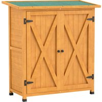 Outsunny Gartenschrank, Geräteschuppen aus Holz, Wetterfest Geräteschrank mit 2 Türen, Werkzeughaus mit Asphaltdach, Werkzeugschrank für Garten, Terrasse, 110 x – Ansicht 1