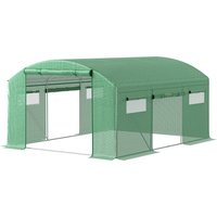 Outsunny Gewächshaus Tunnel 4x3x2 m Garten-Gewächshaus mit 3 Rolltüren 6 Netzfenter PE 140g/m² Verzinkte Stahlstruktur für Anbau Pflanzen Blumen Grün Aosom – Ansicht 1